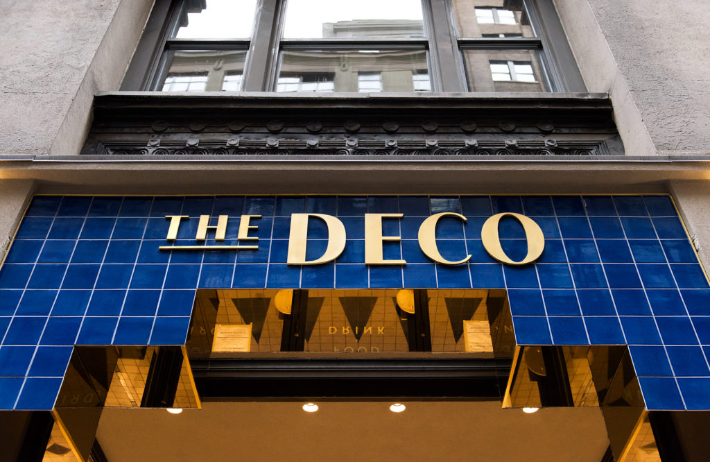 The exterior sign at The Deco