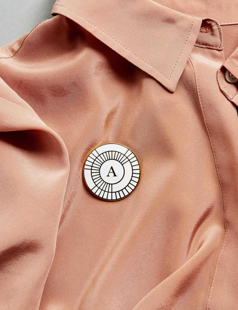 Alida lapel pin on shirt