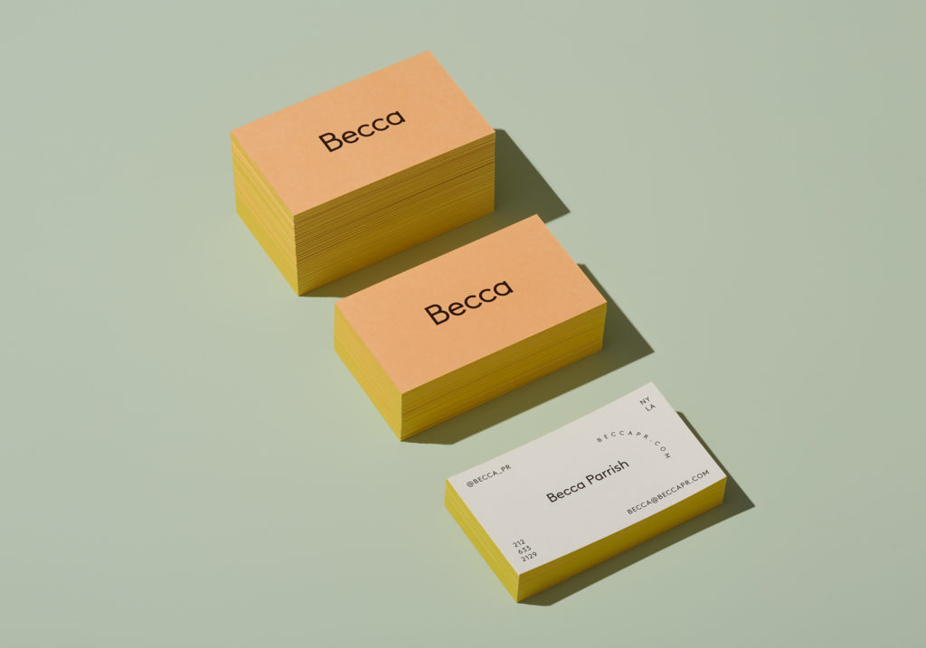 stacks of Becca business cards