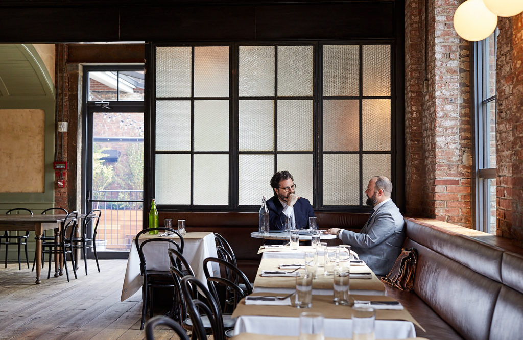 David Helbraun and Joseph Levey at a restaurant